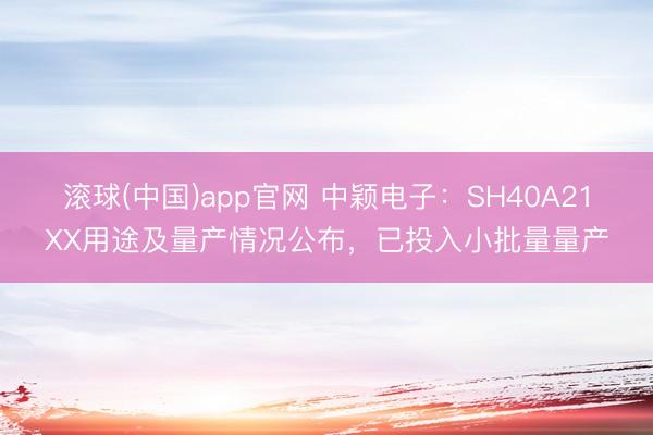 滚球(中国)app官网 中颖电子：SH40A21XX用途及量产情况公布，已投入小批量量产