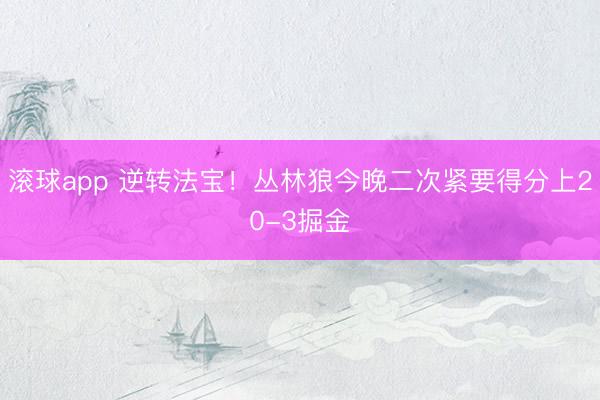 滚球app 逆转法宝！丛林狼今晚二次紧要得分上20-3掘金