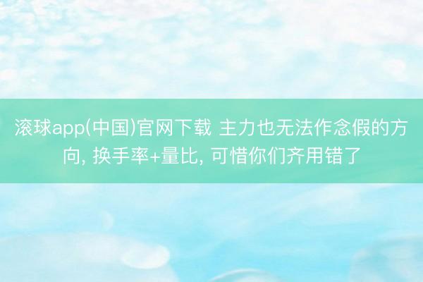 滚球app(中国)官网下载 主力也无法作念假的方向， 换手率+量比， 可惜你们齐用错了
