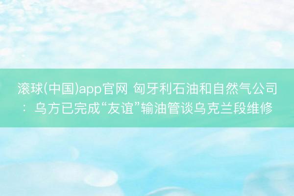 滚球(中国)app官网 匈牙利石油和自然气公司：乌方已完成“友谊”输油管谈乌克兰段维修
